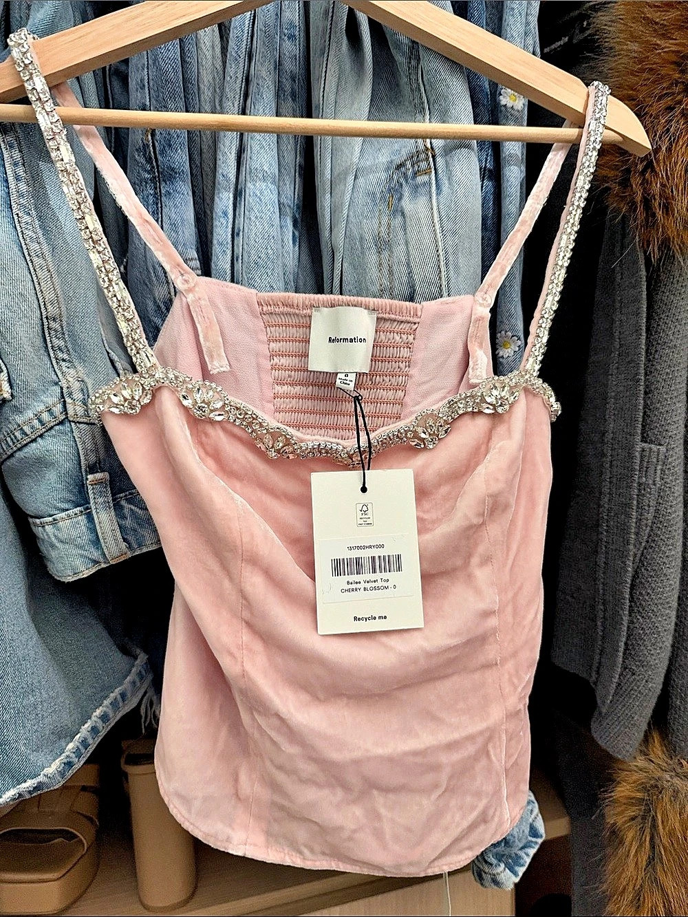 Ba&sh Bailey Velvet Top Pink Embellished Camisole NWT